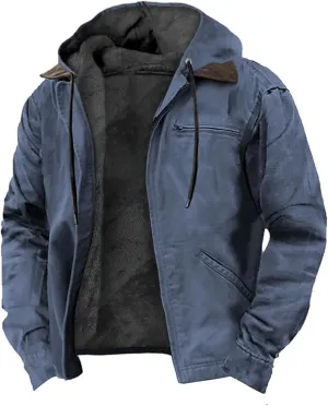 Fleece Hoodies for Men Sherpa Lined Hooded Thermal Jacket Tactical Military Cargo Jacket Full-Zip Sweatshirt Warm Coats