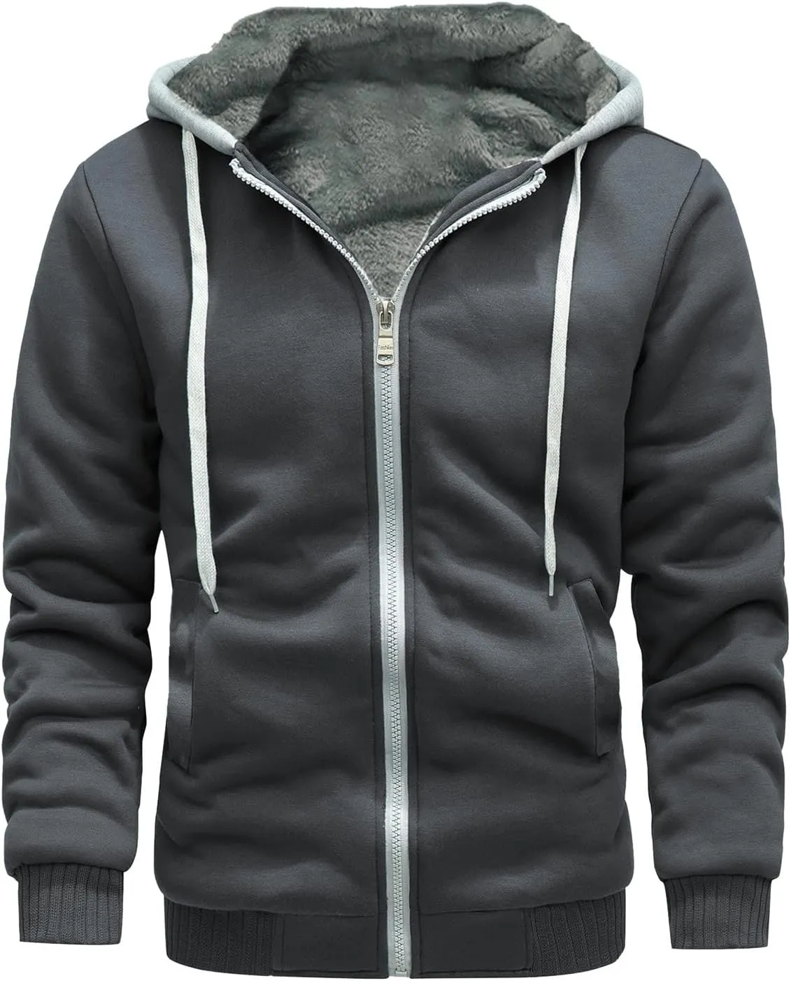 Fleece Lined Hooded Sweatshirts Zipper Sherpa Fluffy Workout Warm Casual Jacket Coat Fluffy Fuzzy Sweaters Plush Coat