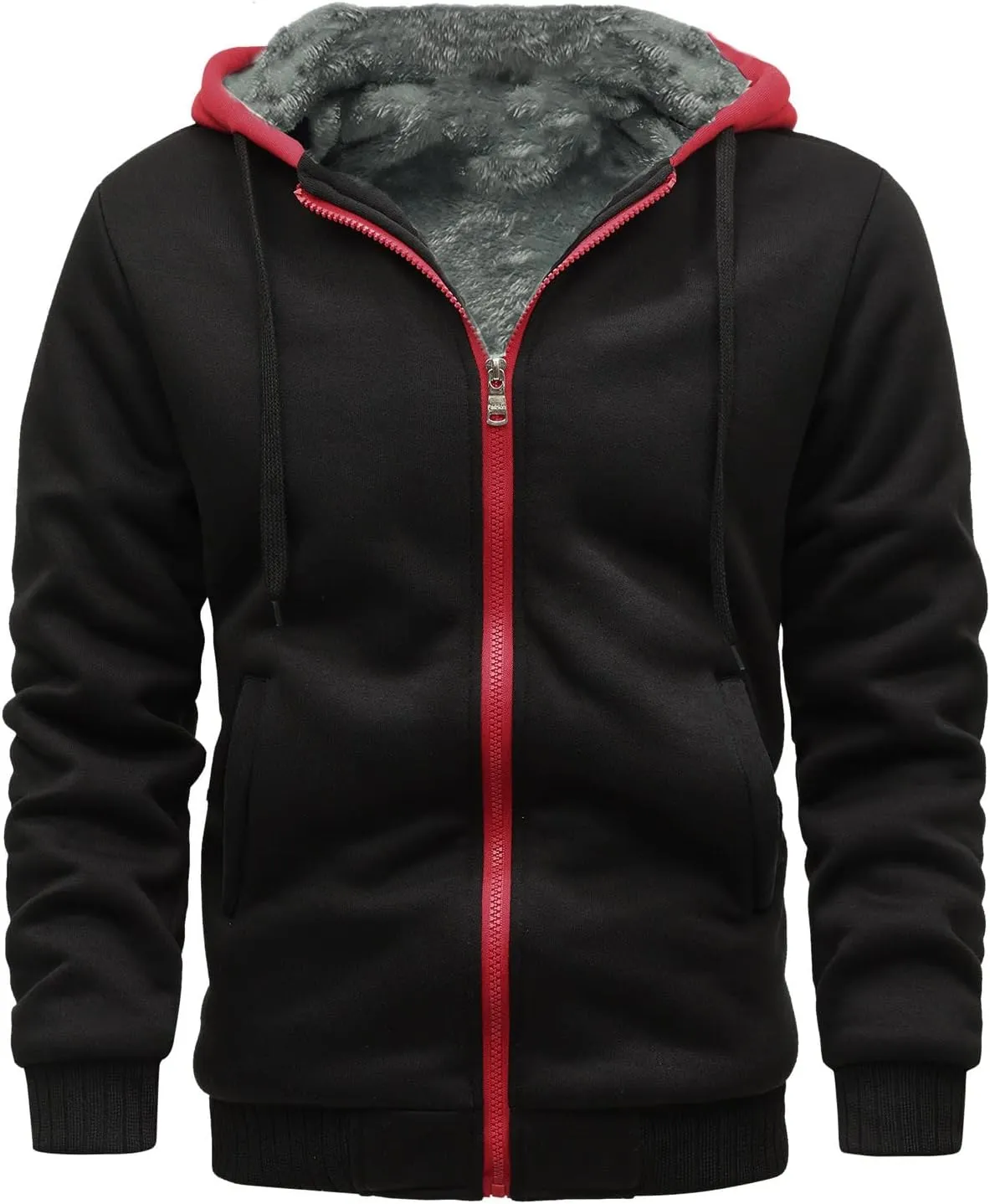 Fleece Lined Hooded Sweatshirts Zipper Sherpa Fluffy Workout Warm Casual Jacket Coat Fluffy Fuzzy Sweaters Plush Coat