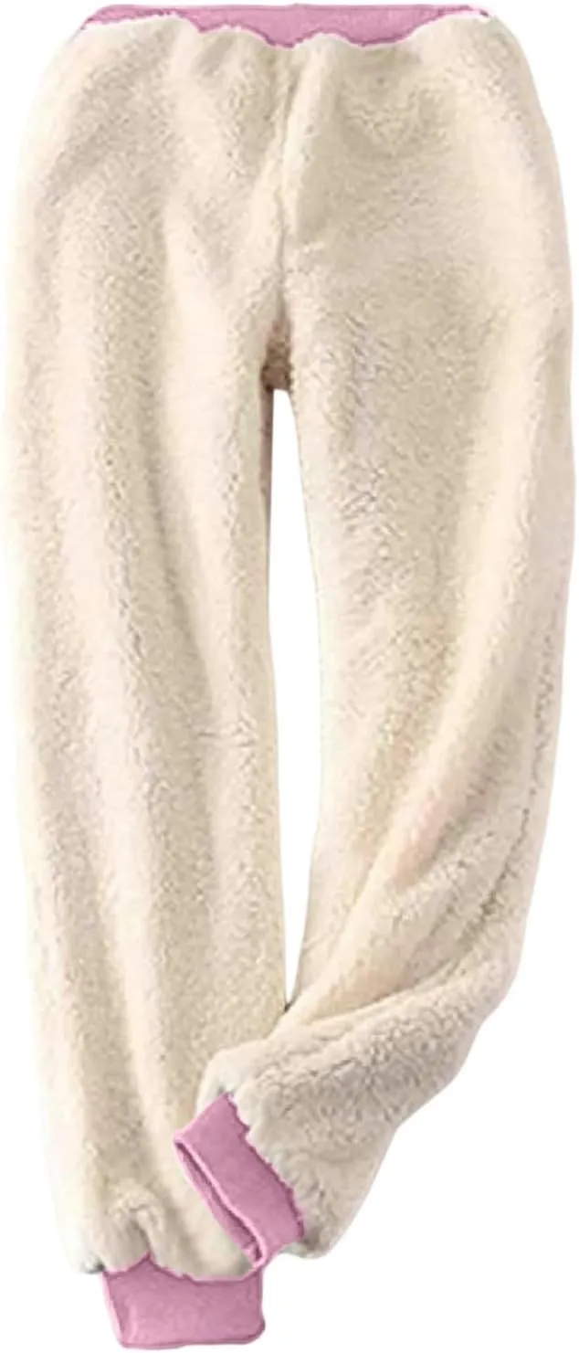Fleece Lined Leggings Women Pink Graphic Winter Warm Sherpa Lined Sweatpants Thermal Leggings Joggers with Pockets