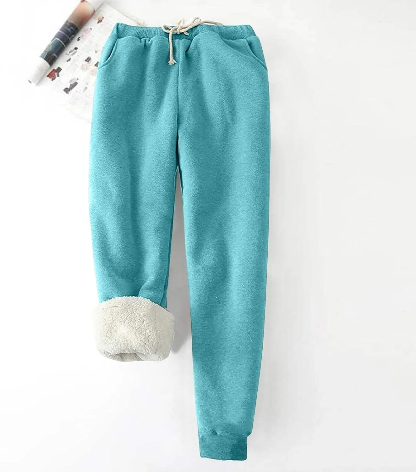 Fleece Lined Pants Women Winter Lightweight Warm Sweatpants with Pockets for Men Women Jogger Sweatpants
