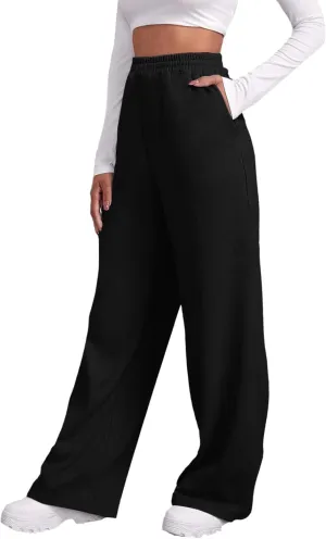 Fleece Lined Wide Leg Pants Women Straight Leg Leisure Pants Fall Outfits Baggy Athletic Joggers Pants with Pockets