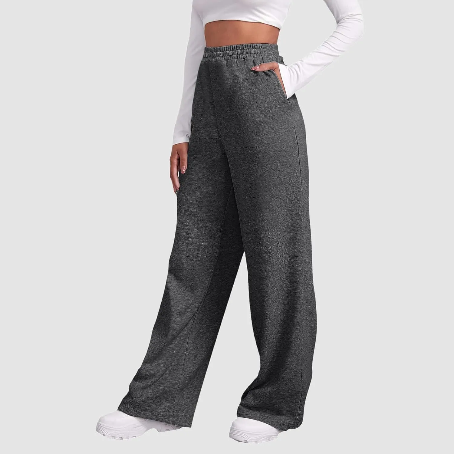 Fleece Lined Wide Leg Pants Women Straight Leg Leisure Sweatpants Fall Outfits Athletic Joggers Pants with Pockets