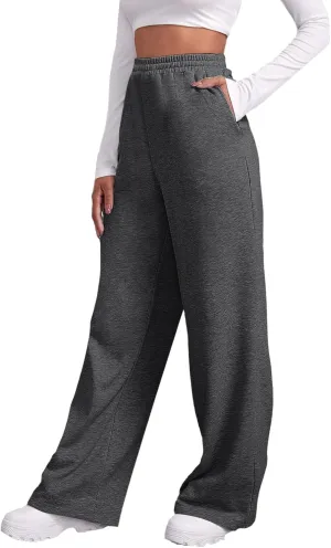 Fleece Lined Wide Leg Pants Women Straight Leg Leisure Sweatpants Fall Outfits Athletic Joggers Pants with Pockets