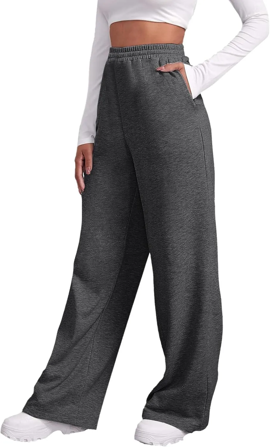 Fleece Lined Wide Leg Pants Women Straight Leg Leisure Sweatpants Fall Outfits Athletic Joggers Pants with Pockets