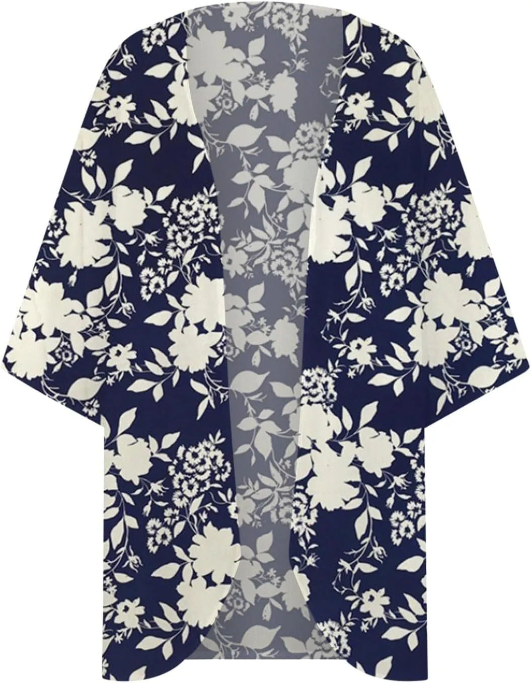 Floral Lightweight Cardigans for Women Summer Chiffion Open Front Coverup Tops Casual Beach 3/4 Sleeve Cardigan Trendy