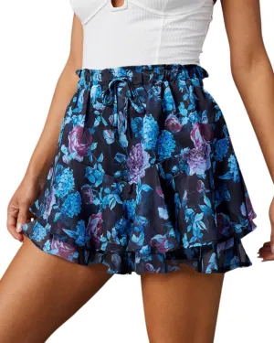 Flowy Shorts for Women Casual Cute Floral Skorts Chiffon Ruffle Tennis Mini Skirts Butterfly Summer Boho Shorts