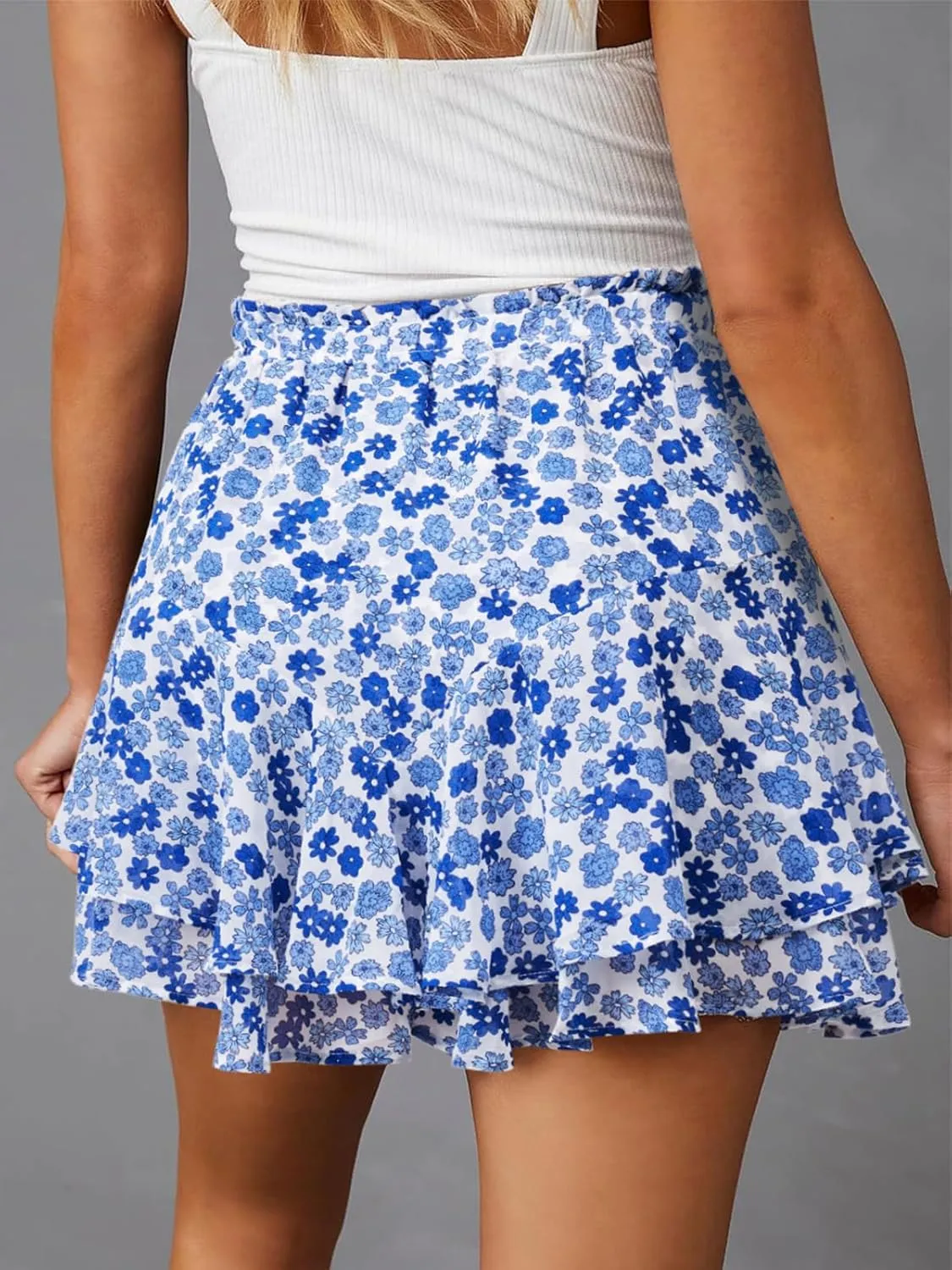 Flowy Shorts for Women Casual Cute Floral Skorts Chiffon Ruffle Tennis Mini Skirts Butterfly Summer Boho Shorts