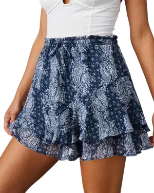 Flowy Shorts for Women Casual Cute Floral Skorts Chiffon Ruffle Tennis Mini Skirts Butterfly Summer Boho Shorts