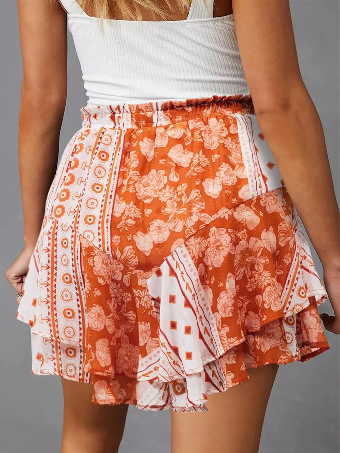 Flowy Shorts for Women Casual Cute Floral Skorts Chiffon Ruffle Tennis Mini Skirts Butterfly Summer Boho Shorts