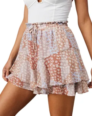 Flowy Shorts for Women Casual Cute Floral Skorts Chiffon Ruffle Tennis Mini Skirts Butterfly Summer Boho Shorts