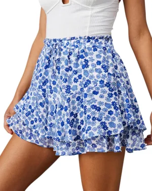 Flowy Shorts for Women Casual Cute Floral Skorts Chiffon Ruffle Tennis Mini Skirts Butterfly Summer Boho Shorts