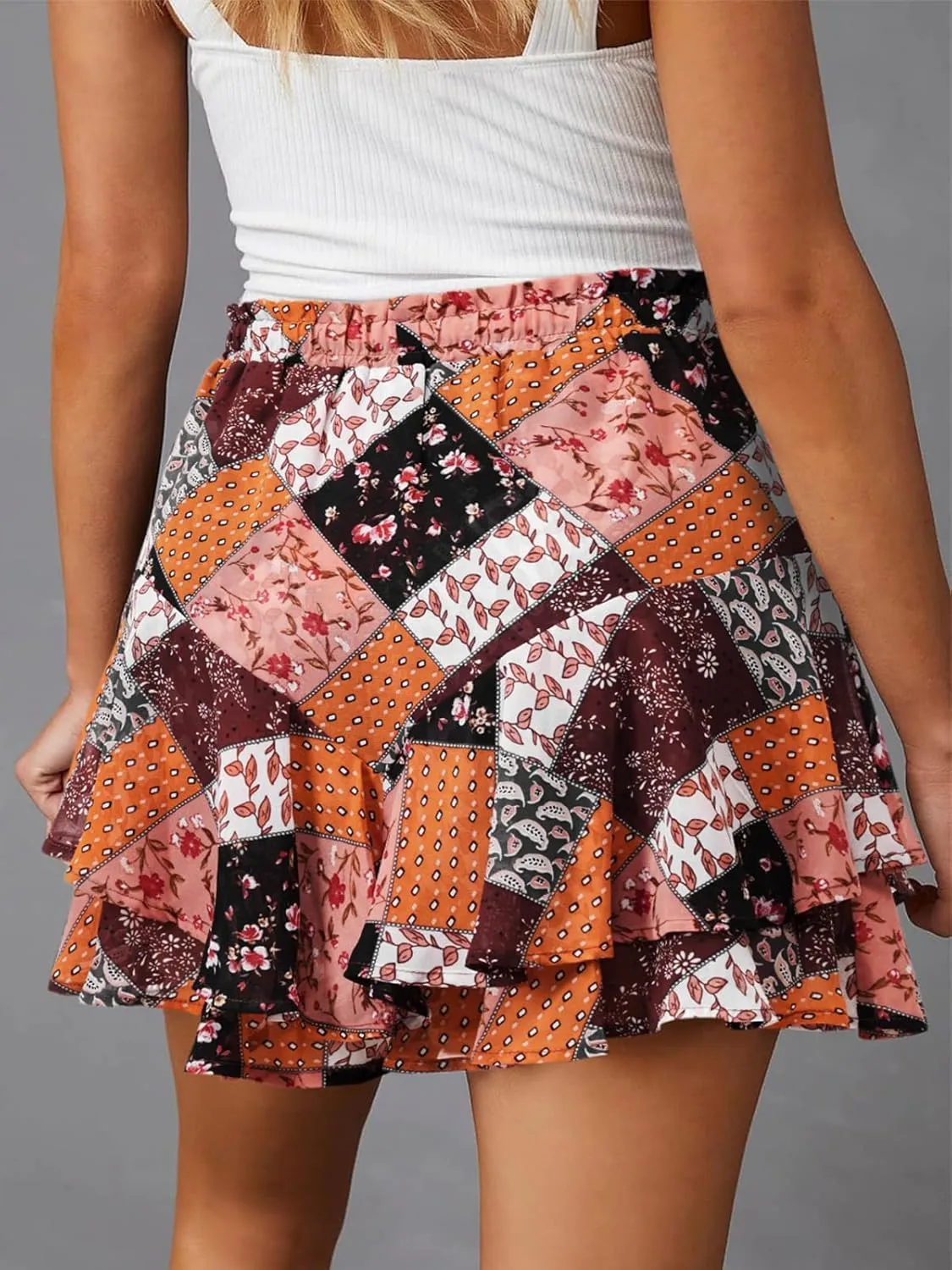 Flowy Shorts for Women Casual Cute Floral Skorts Chiffon Ruffle Tennis Mini Skirts Butterfly Summer Boho Shorts