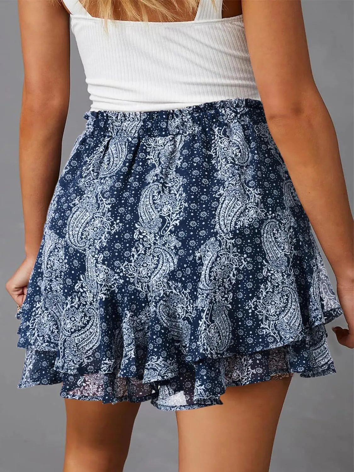 Flowy Shorts for Women Casual Cute Floral Skorts Chiffon Ruffle Tennis Mini Skirts Butterfly Summer Boho Shorts