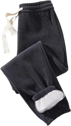 Flygo Women's Fleece Lined Sweatpants Corduroy Cinch Bottom Joggers Winter Pants