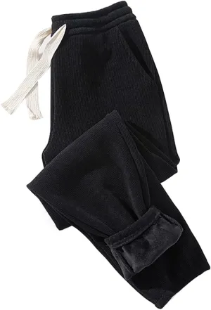 Flygo Women's Fleece Lined Sweatpants Corduroy Cinch Bottom Joggers Winter Pants