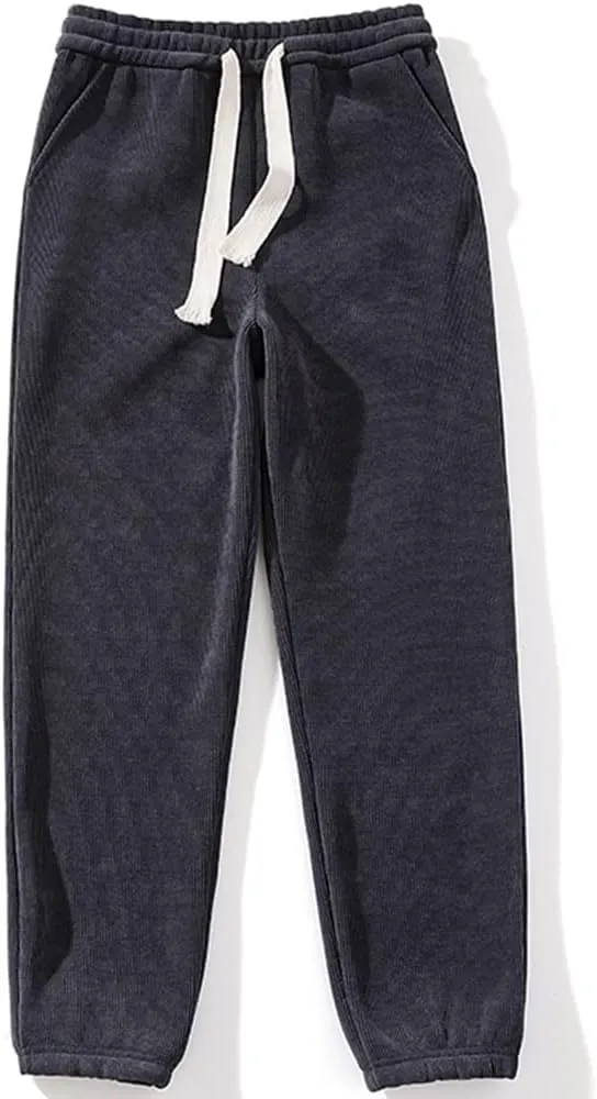 Flygo Women's Fleece Lined Sweatpants Corduroy Cinch Bottom Joggers Winter Pants