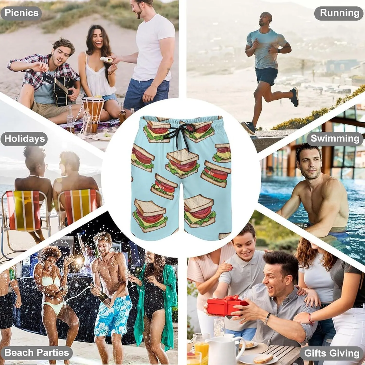 Food Pattern Men's Athletic Running Shorts with Pockets Lightweight Beach Shorts Quick Dry