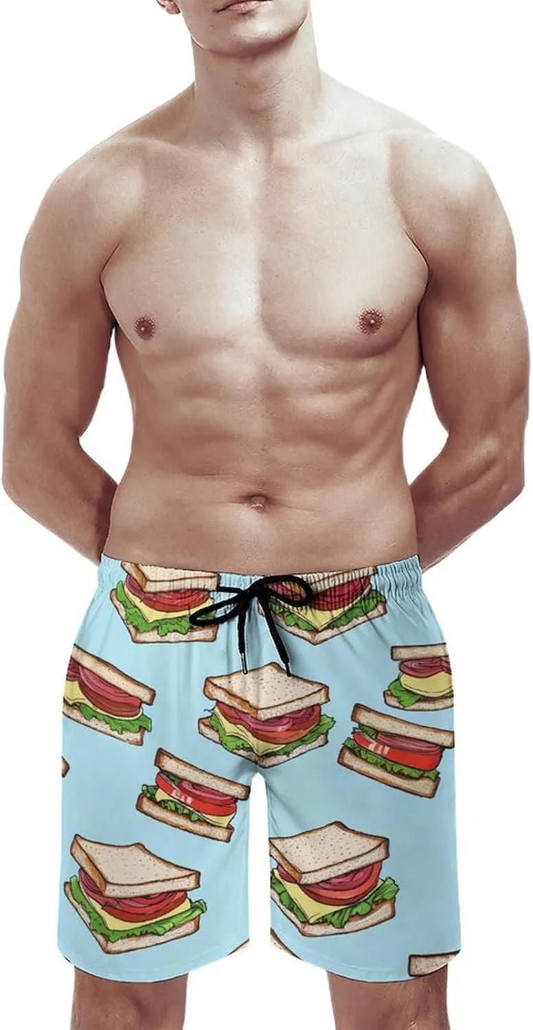 Food Pattern Men's Athletic Running Shorts with Pockets Lightweight Beach Shorts Quick Dry