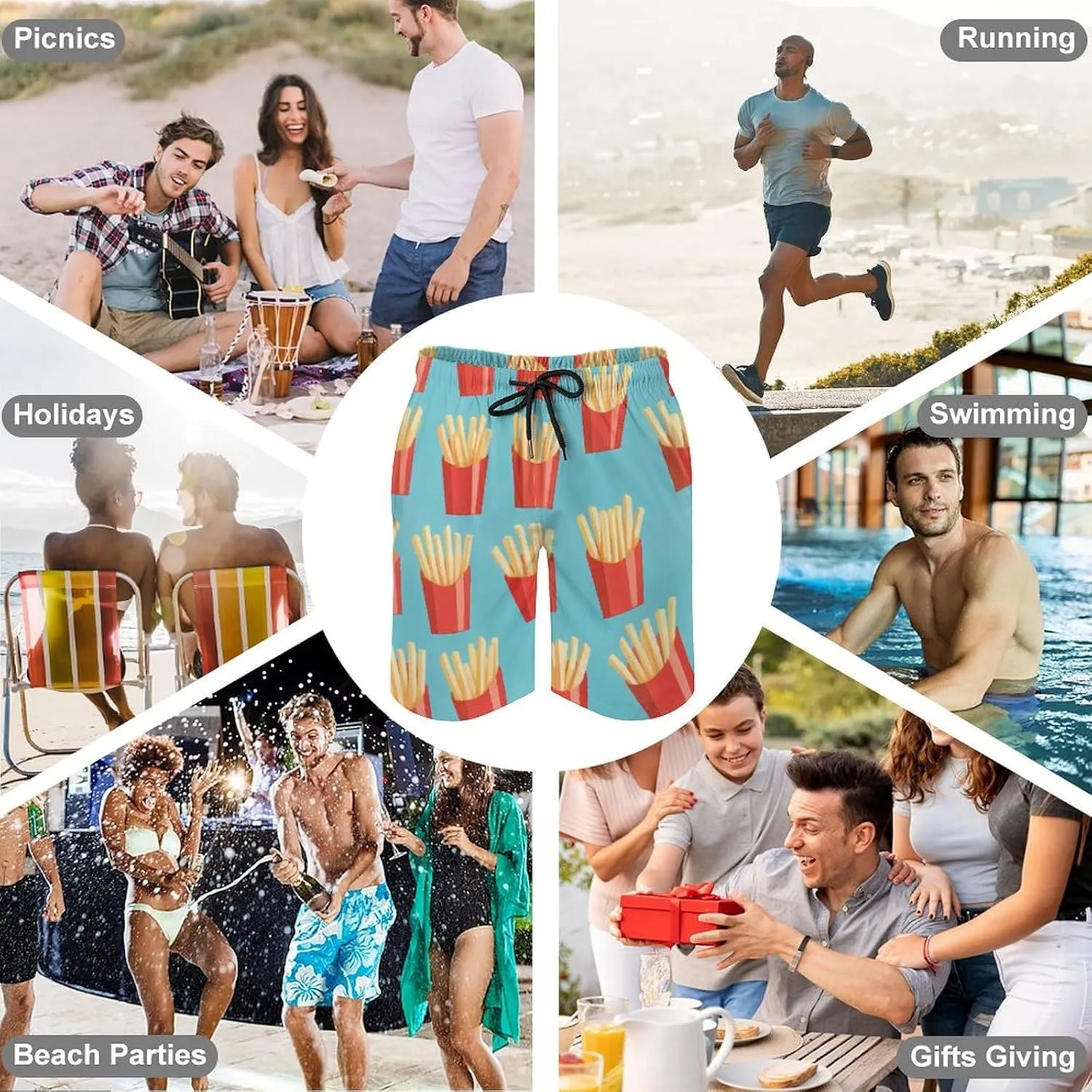 Food Pattern Men's Athletic Running Shorts with Pockets Lightweight Beach Shorts Quick Dry
