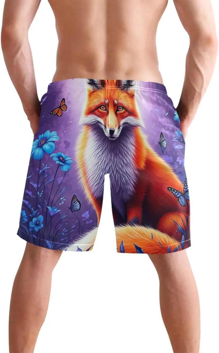 Fox Flowers Butterflies Mens Swimming Shorts Custom Men's Swim Trunks Funny Quick Dry Bathing Suit S