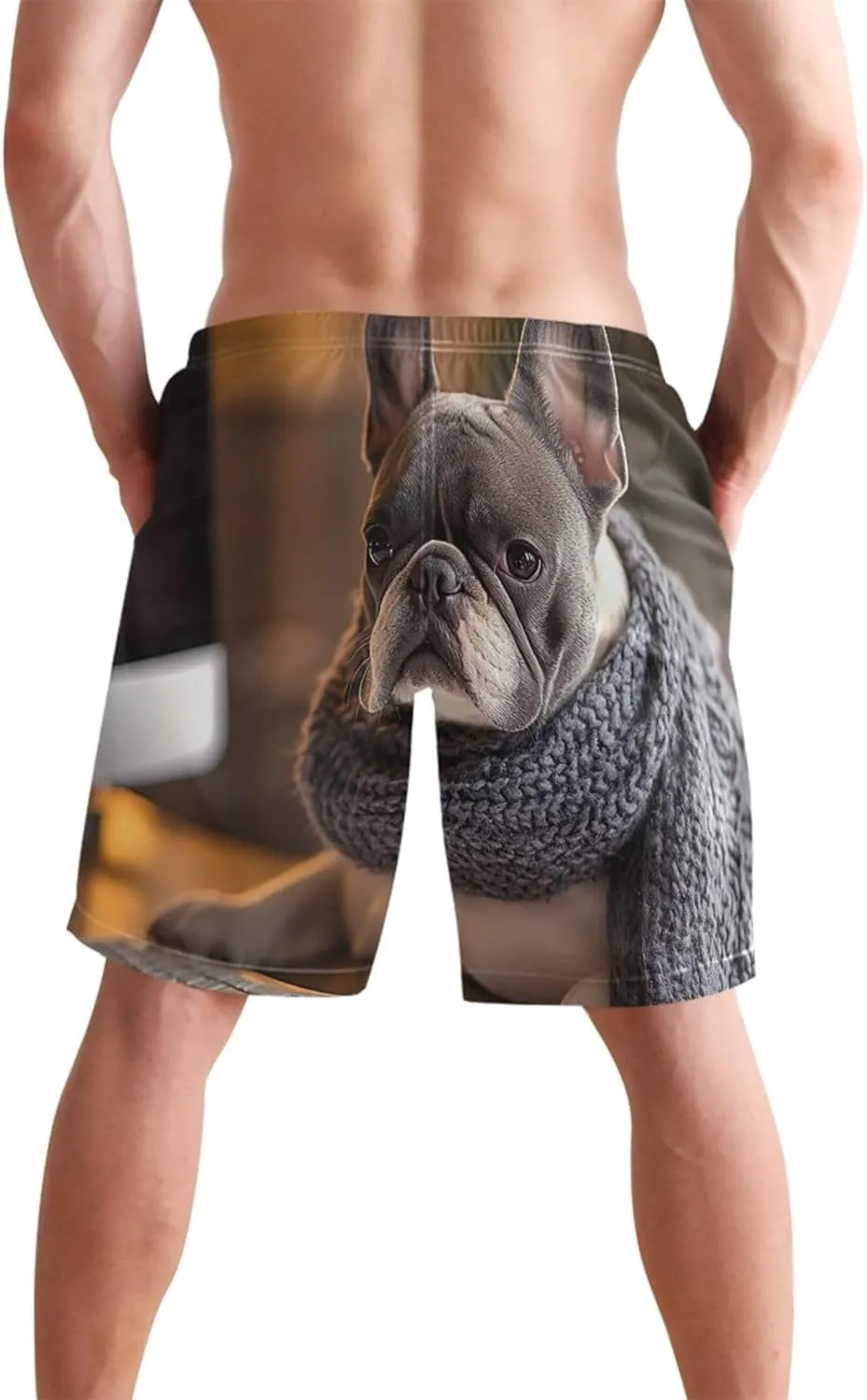 French Bulldog Work Cute Swim Trunks Men Swimwear Quick Dry Surf Beach Swimming Shorts S