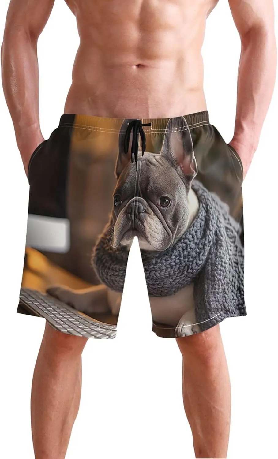 French Bulldog Work Cute Swim Trunks Men Swimwear Quick Dry Surf Beach Swimming Shorts S