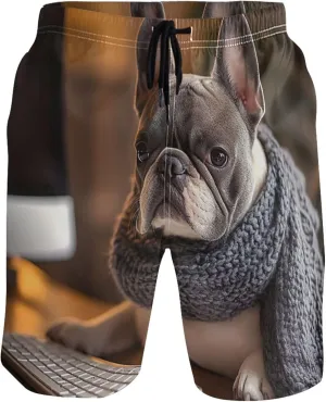 French Bulldog Work Cute Swim Trunks Men Swimwear Quick Dry Surf Beach Swimming Shorts S