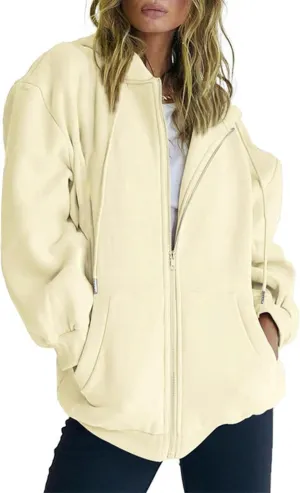 Full Zip Up Hoodie for Women Trendy 2024 Oversized Fleece Lightweight Sweatshirt Jacket Fall Preppy Teen Girls Outfit