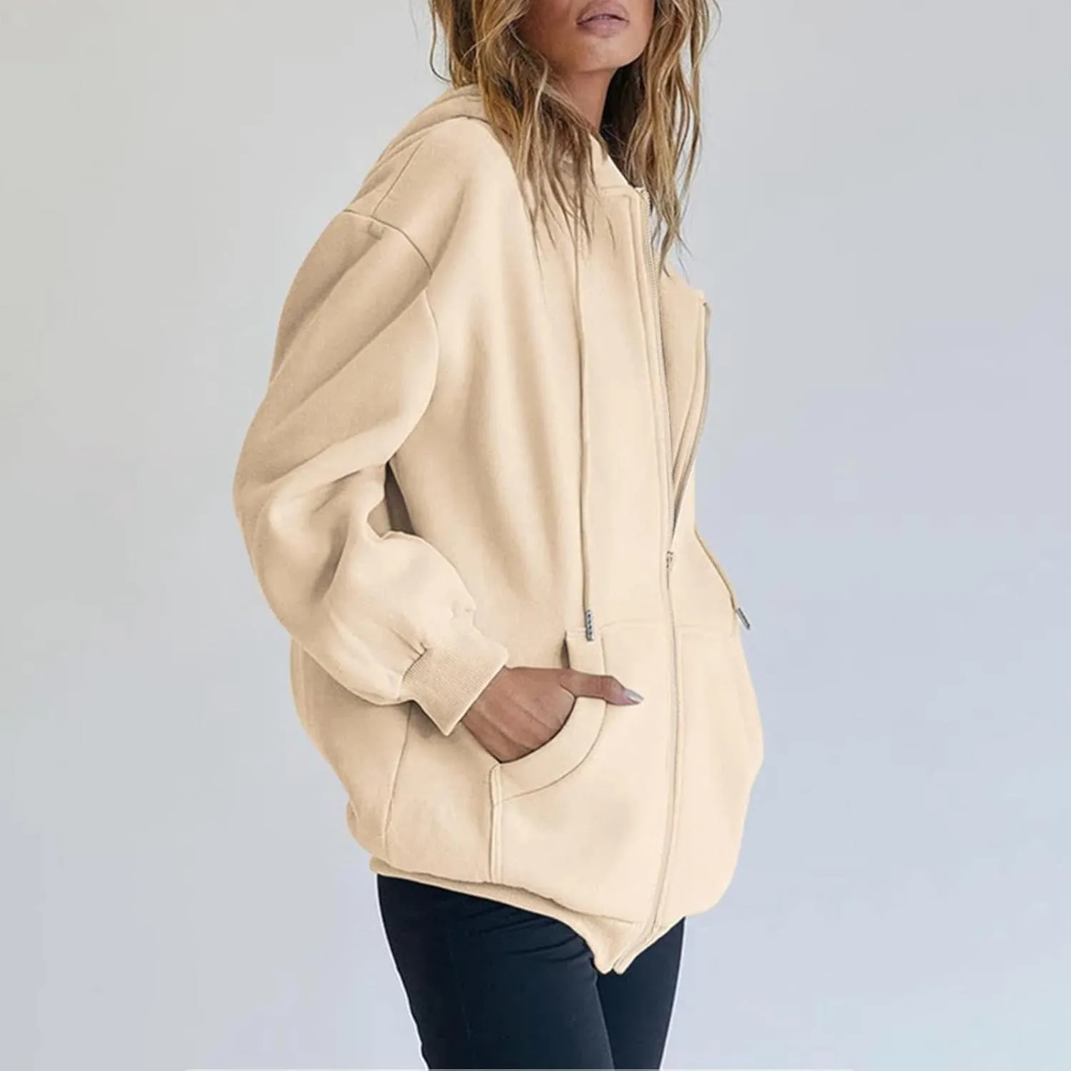 Full Zip Up Hoodie for Women Trendy 2024 Oversized Fleece Lightweight Sweatshirt Jacket Fall Preppy Teen Girls Outfit