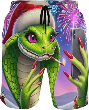 Funny Christmas Snake Selfie Men Swim Trunks Funny Bathing Suits Swimwear Surf Swimming Shorts Beach S