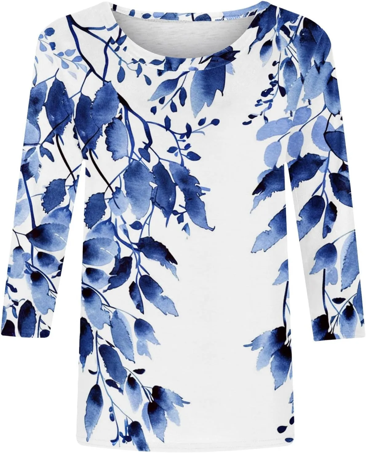 Funny Floral Printed T Shirts for Women 3/4 Length Sleeve Summer Tops Crewneck Three Quarters Tunic Tees