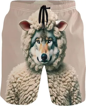 Funny Wolf Sheep Disguise Swim Trunks for Men Quick Dry Elastic Shorts Surf Beach Swimming Shorts S