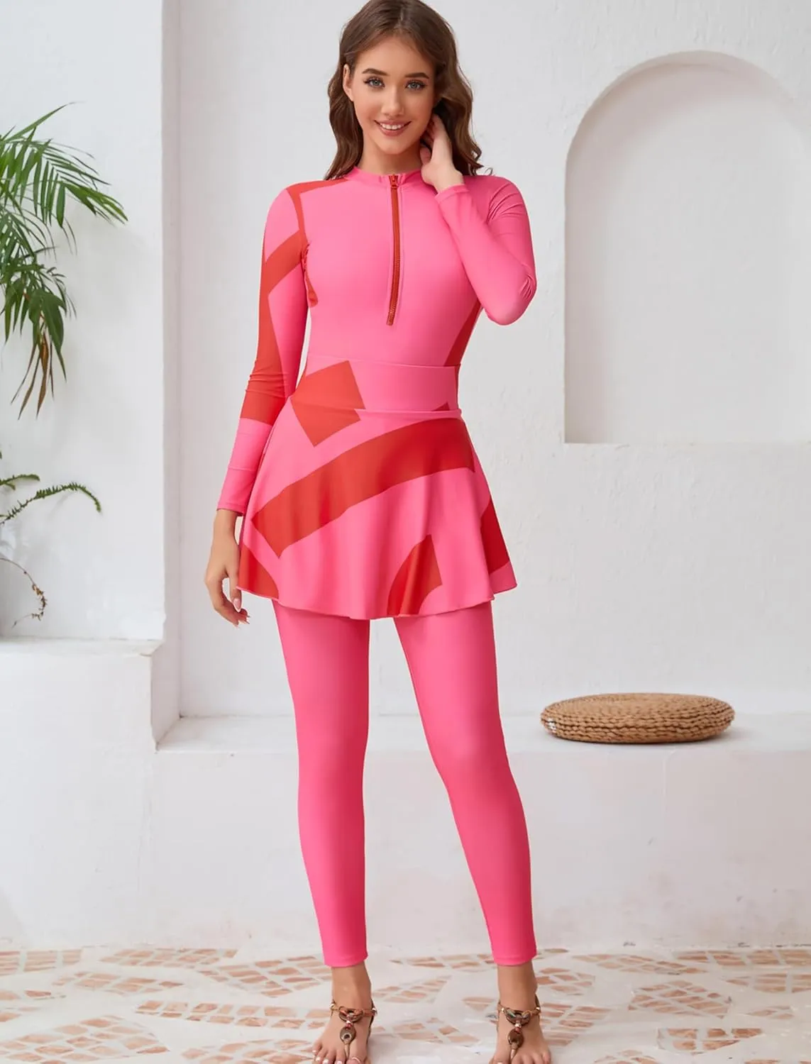 FYMNSI Women Modest Burkini Swimsuits Muslim Swimwear Full Body Islamic Swim Tops Pants Hijab 4 Piece Rash Guard S-XL