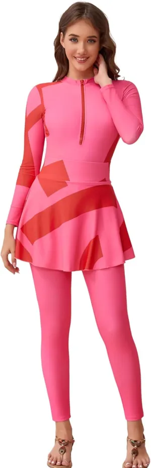 FYMNSI Women Modest Burkini Swimsuits Muslim Swimwear Full Body Islamic Swim Tops Pants Hijab 4 Piece Rash Guard S-XL