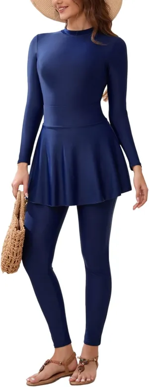 FYMNSI Women Modest Burkini Swimsuits Muslim Swimwear Full Body Islamic Swim Tops Pants Hijab 4 Piece Rash Guard S-XL