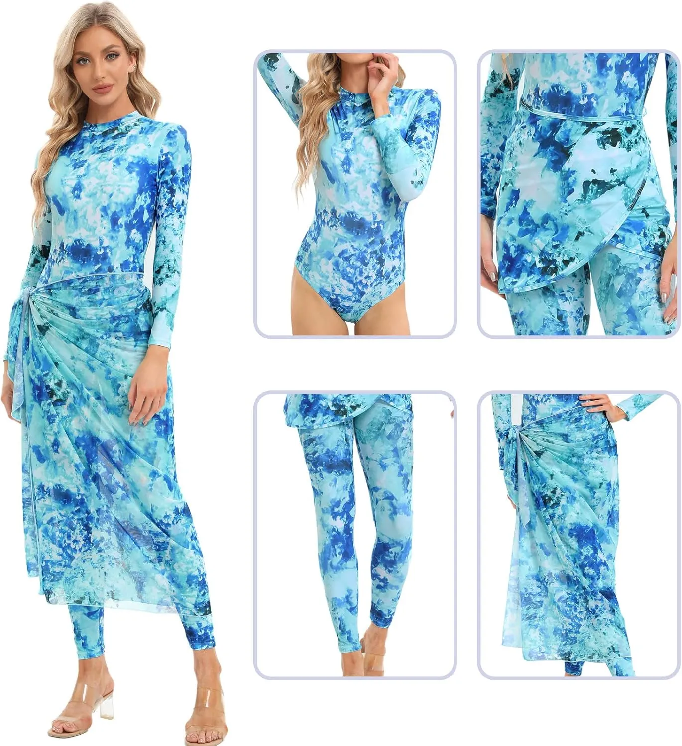 FYMNSI Women Modest Burkini Swimsuits Muslim Swimwear Full Body Islamic Swim Tops Pants Hijab 4 Piece Rash Guard S-XL
