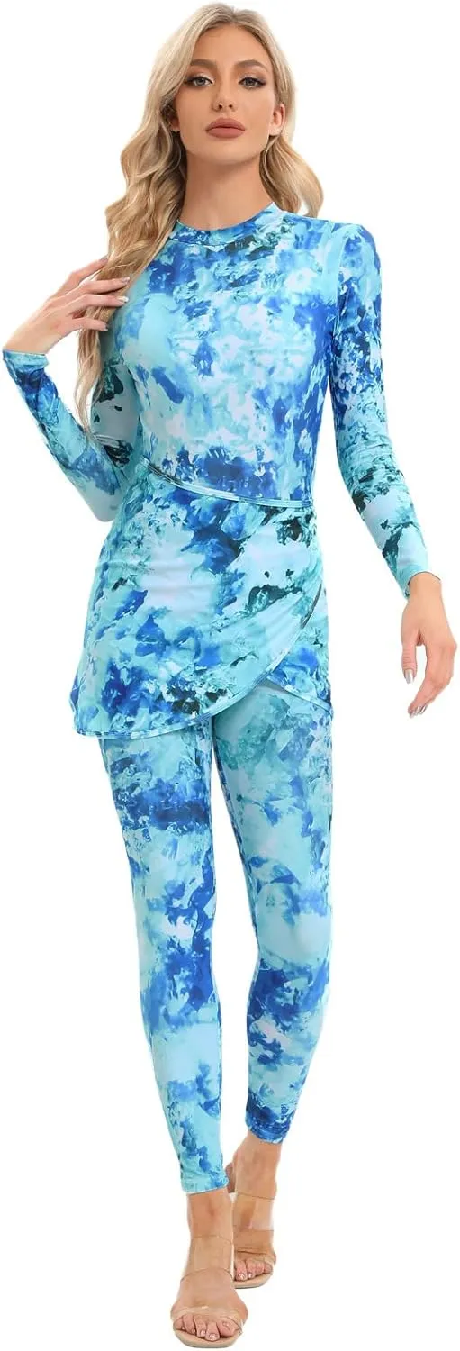 FYMNSI Women Modest Burkini Swimsuits Muslim Swimwear Full Body Islamic Swim Tops Pants Hijab 4 Piece Rash Guard S-XL
