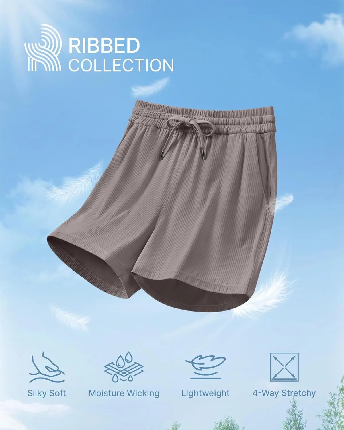 G4Free Ribbed Womens Athletic Shorts High Waisted Drawstring Gym Running Shorts with Pockets