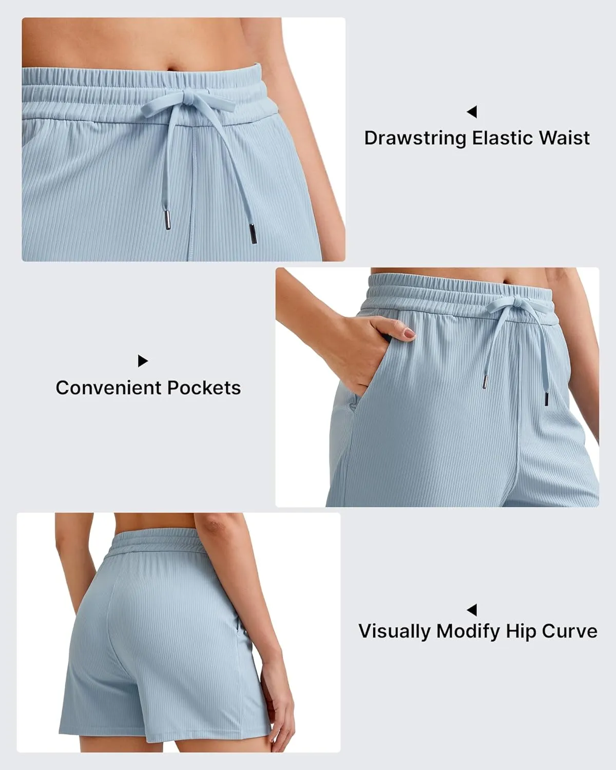 G4Free Ribbed Womens Athletic Shorts High Waisted Drawstring Gym Running Shorts with Pockets