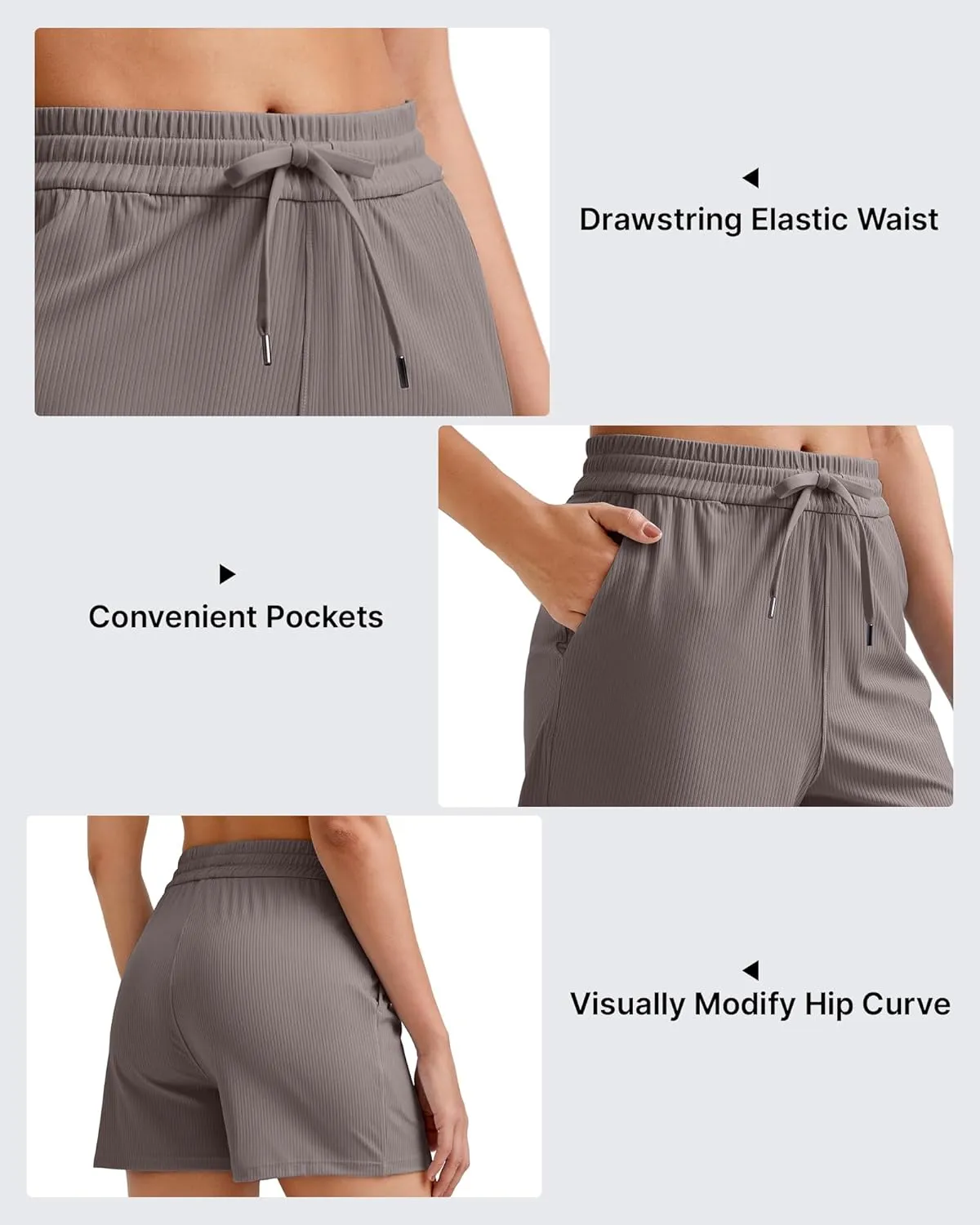G4Free Ribbed Womens Athletic Shorts High Waisted Drawstring Gym Running Shorts with Pockets