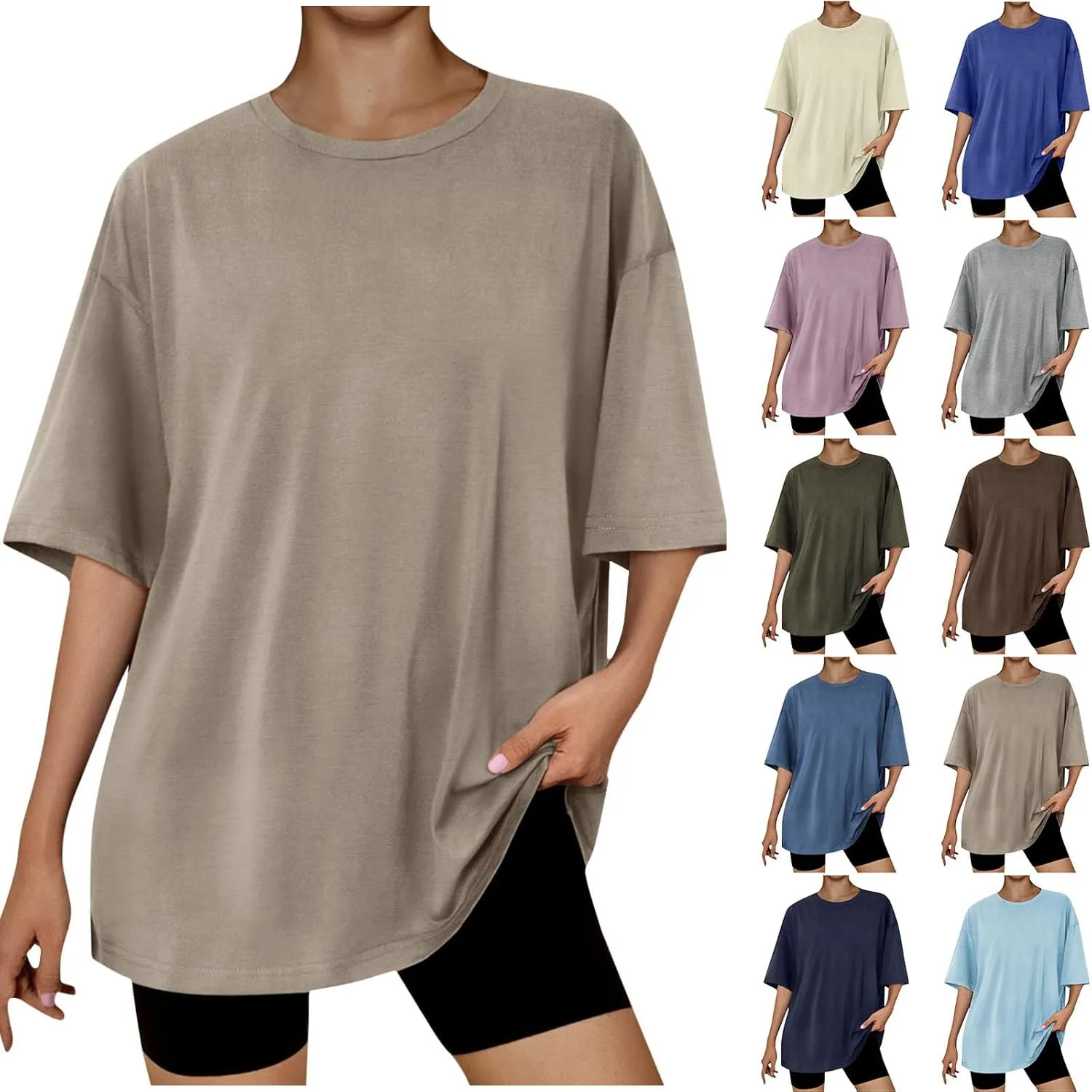 Gcvizuso Oversized Tshirts for Women Summer Trendy Loose Tops Casual Solid Y2k Workout Shirt Dressy Short Sleeve Blouse
