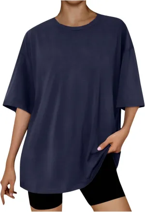 Gcvizuso Oversized Tshirts for Women Summer Trendy Loose Tops Casual Solid Y2k Workout Shirt Dressy Short Sleeve Blouse