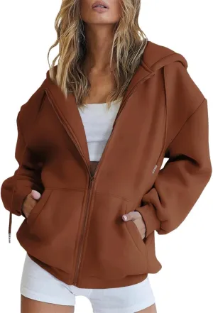 GIERIDUC Womens Zip Up Hoodies Long Sleeve Fall Oversized Sweatshirts Fleece Y2K Jacket with Pockets Trendy Fashion Clothes