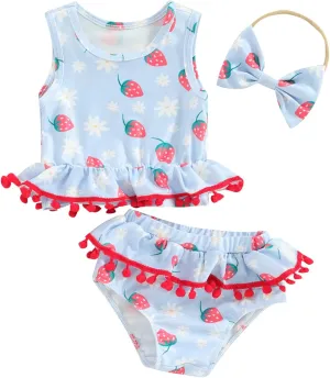 Girls Swimsuit 2 Piece Bathing Suit Quick Dry Print Vest Ruffle Shorts Tankini Set Cover Up Beach Bikini Swimwear