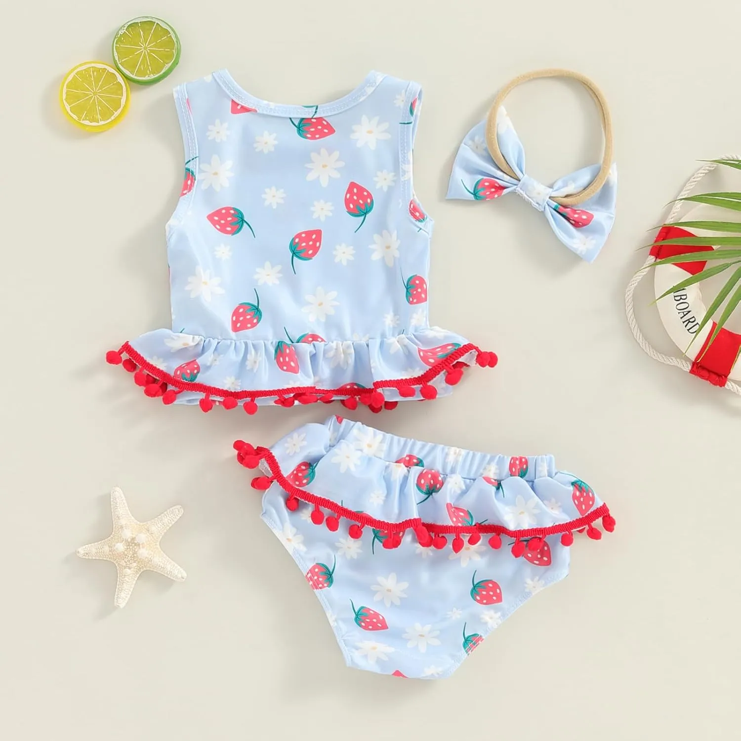 Girls Swimsuit 2 Piece Bathing Suit Quick Dry Print Vest Ruffle Shorts Tankini Set Cover Up Beach Bikini Swimwear