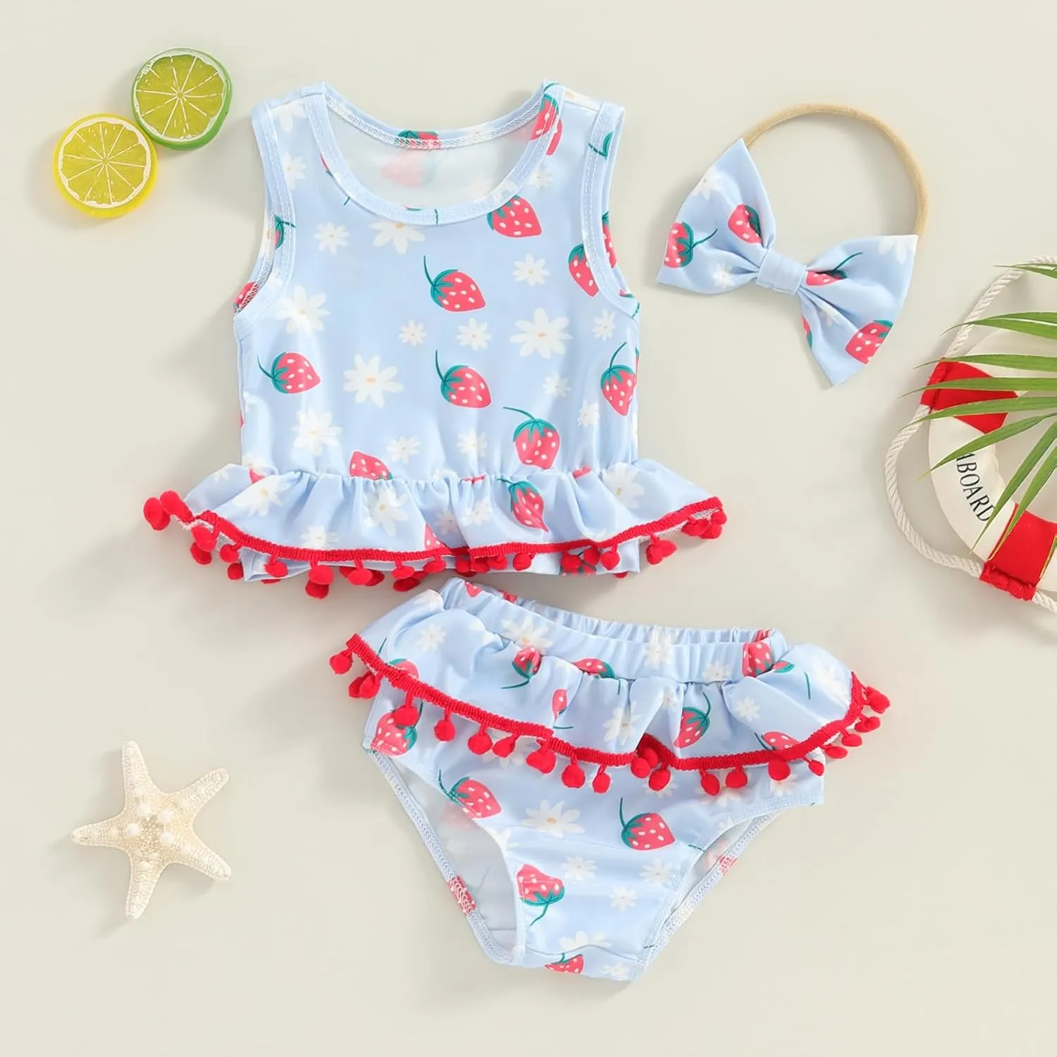 Girls Swimsuit 2 Piece Bathing Suit Quick Dry Print Vest Ruffle Shorts Tankini Set Cover Up Beach Bikini Swimwear