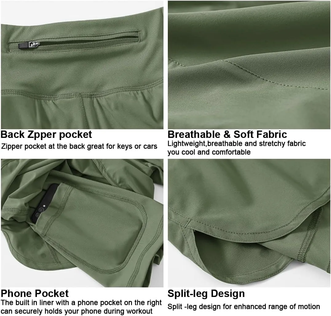 Gopune Women's 2 in 1 Running Shorts Workout Athletic Gym Yoga Shorts Liner