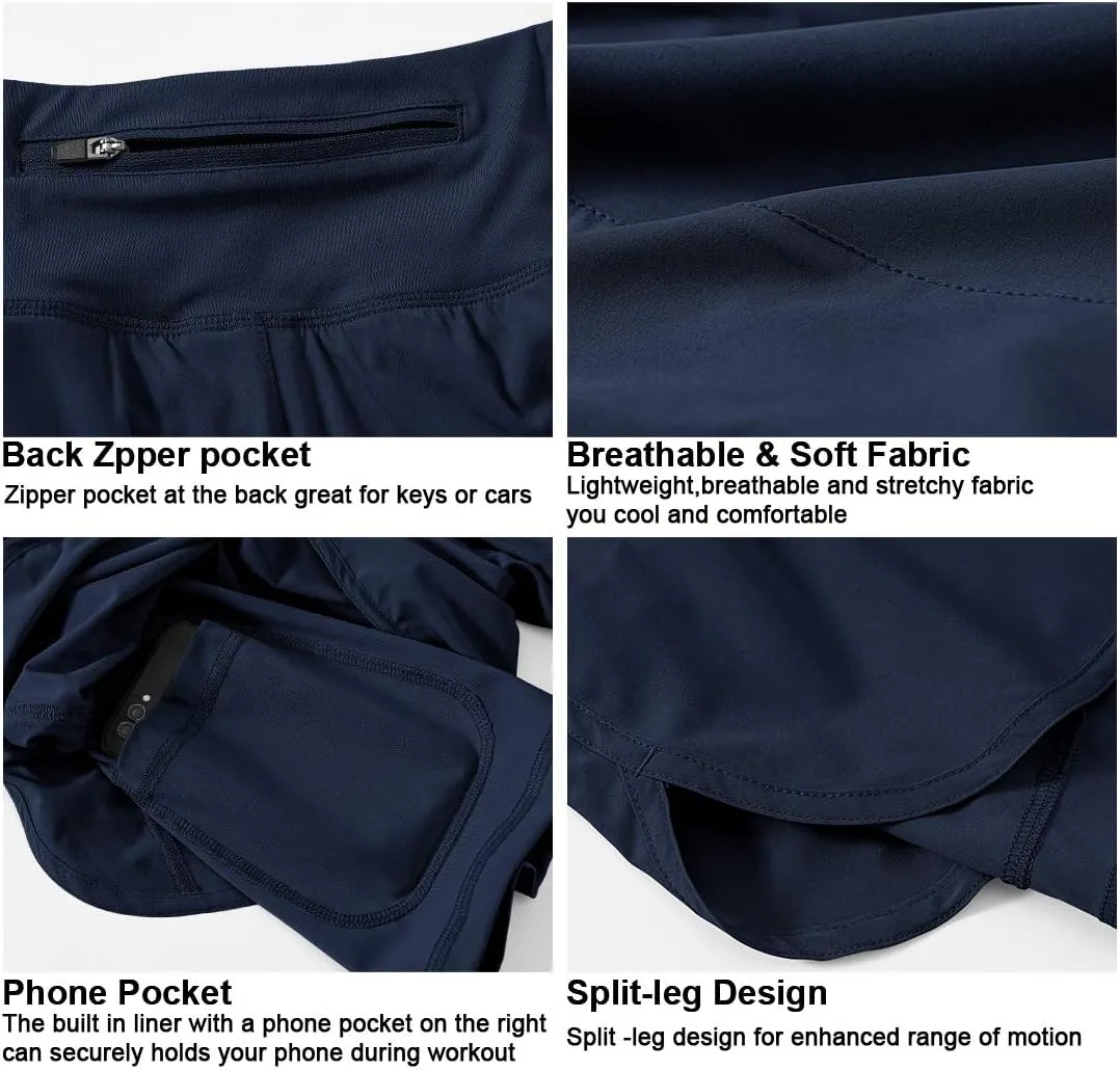 Gopune Women's 2 in 1 Running Shorts Workout Athletic Gym Yoga Shorts Liner