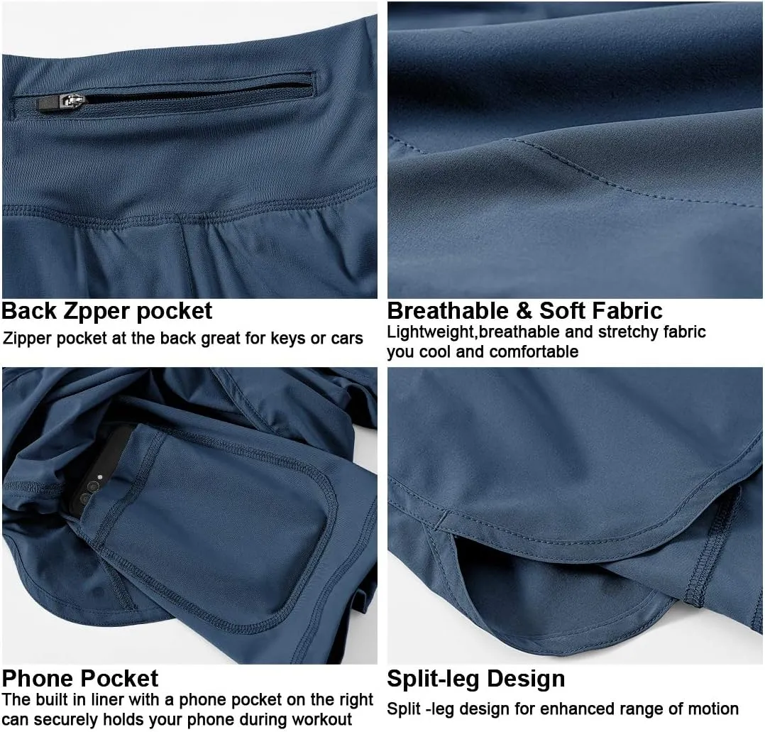 Gopune Women's 2 in 1 Running Shorts Workout Athletic Gym Yoga Shorts Liner